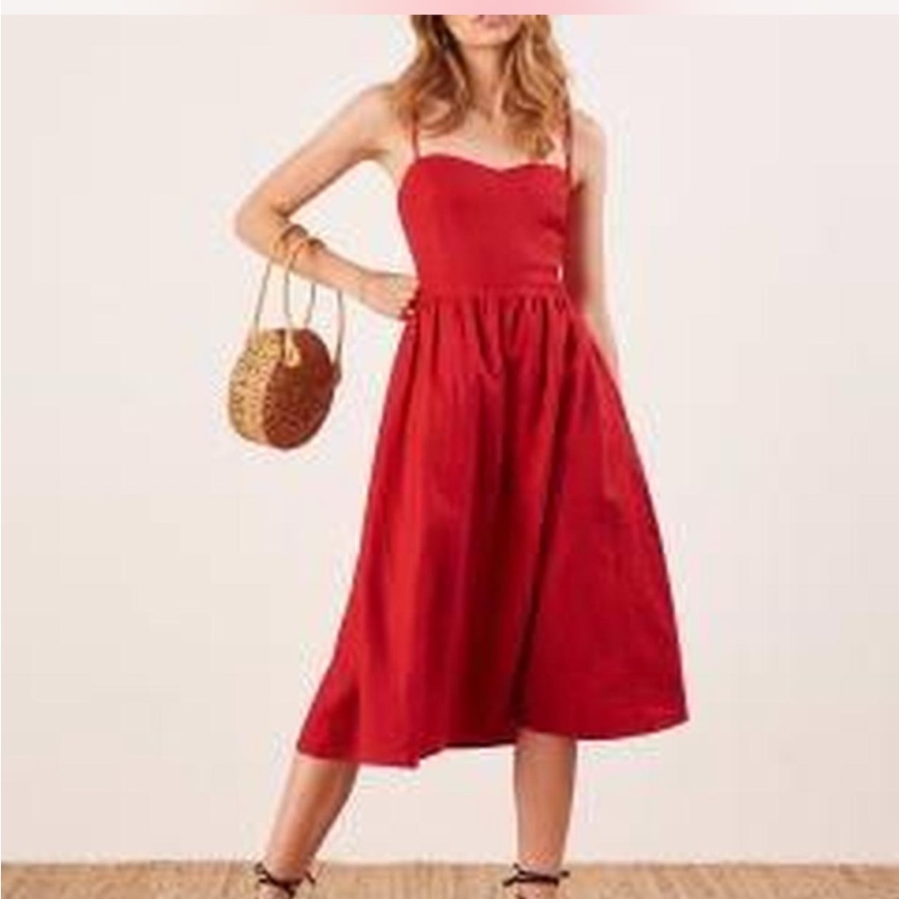 Reformation Red Spaghetti-Strap Midi Dress
